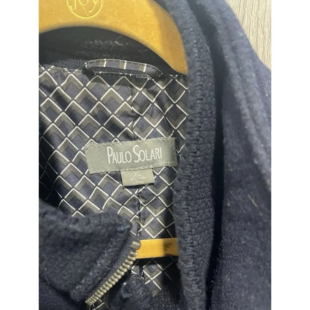 Paulo Solari Navy Blue Wool/Poly Blend Mens Pea Coat XL